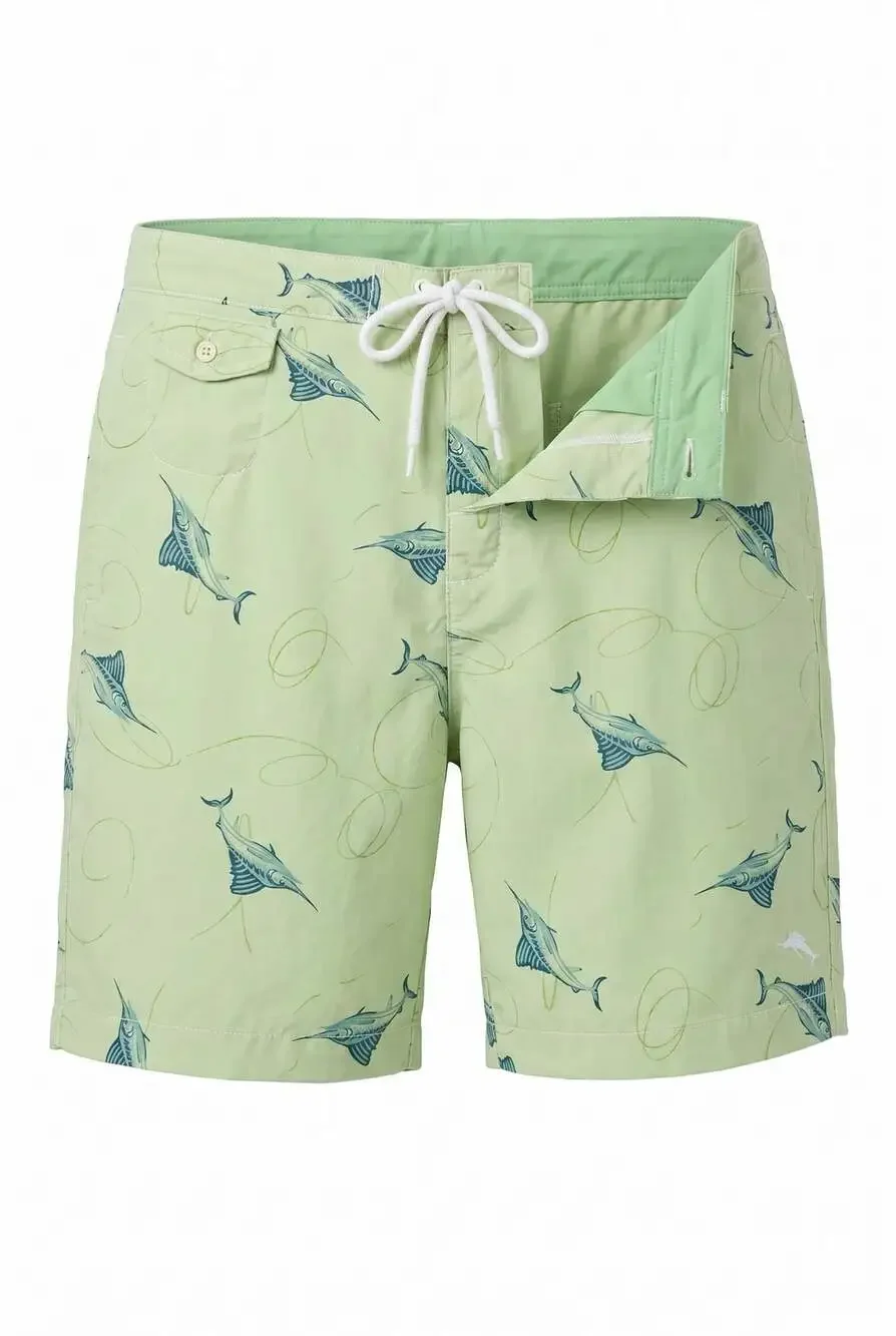 Tommy Bahama Swordfish Print Green Swim Trunks #1260